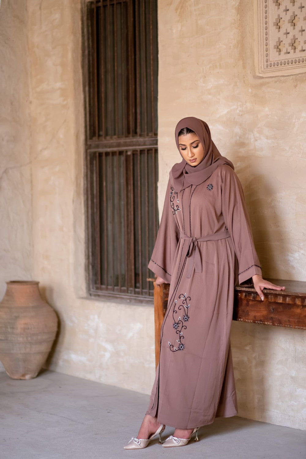 Mocha-Beaded-Abaya,Mocha-Abaya,brown-Abaya,Beaded