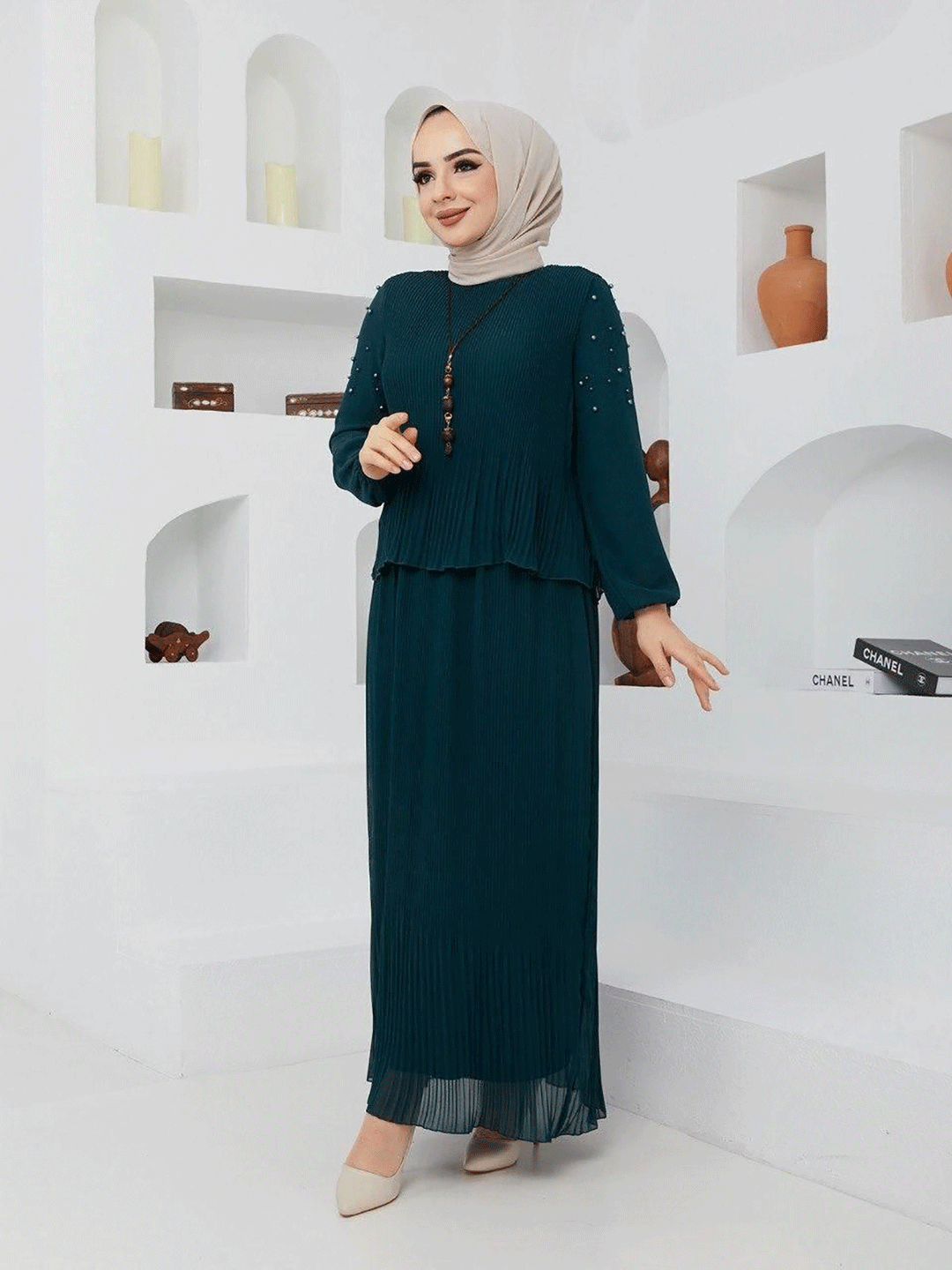 All in One Pleated Long Dress