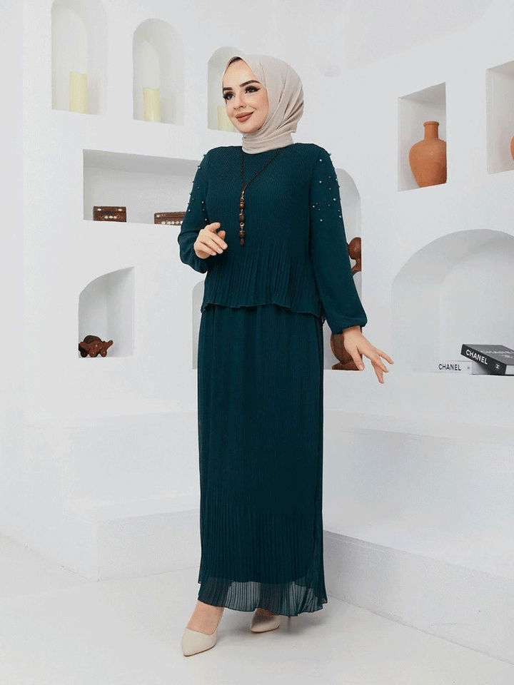 All in One Pleated Long Dress