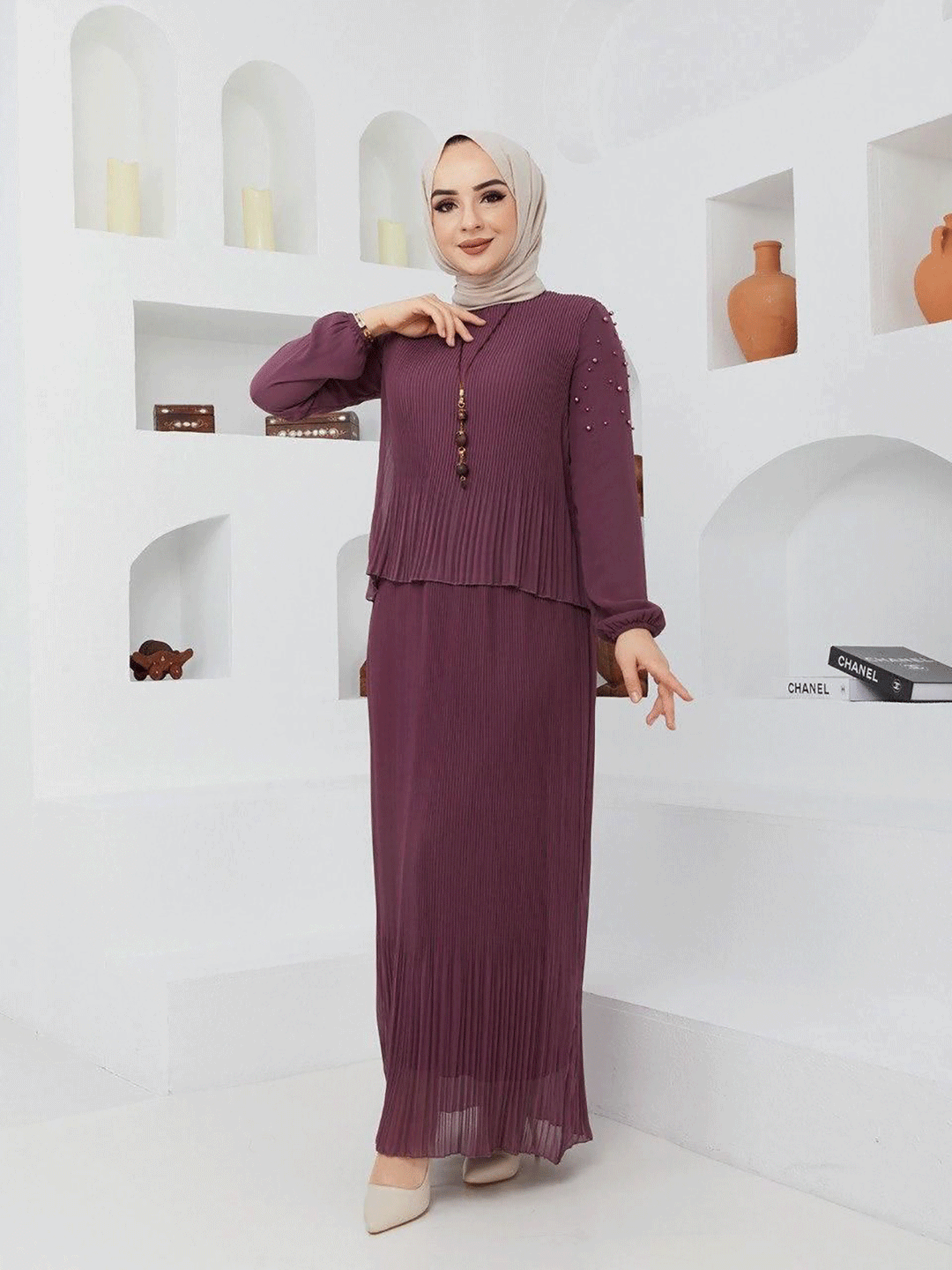 All in One Pleated Long Dress