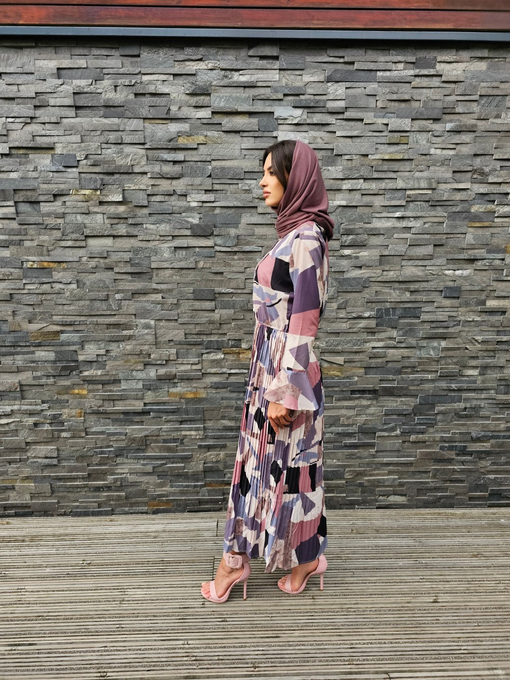 block plated dress,polyester dress,long sleeves,smamz modest formal wear
