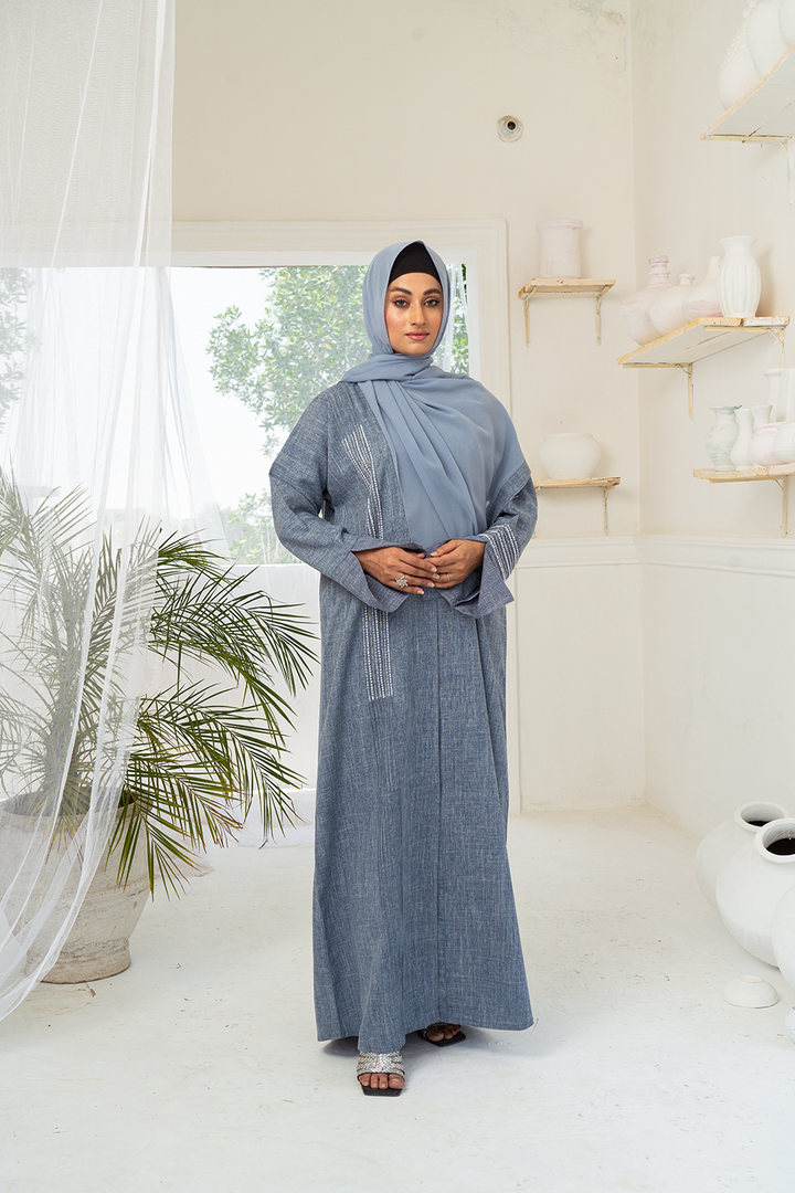 Chérie Grey Abstract Buttoned Abaya