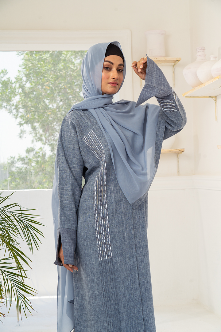 Chérie Grey Abstract Buttoned Abaya
