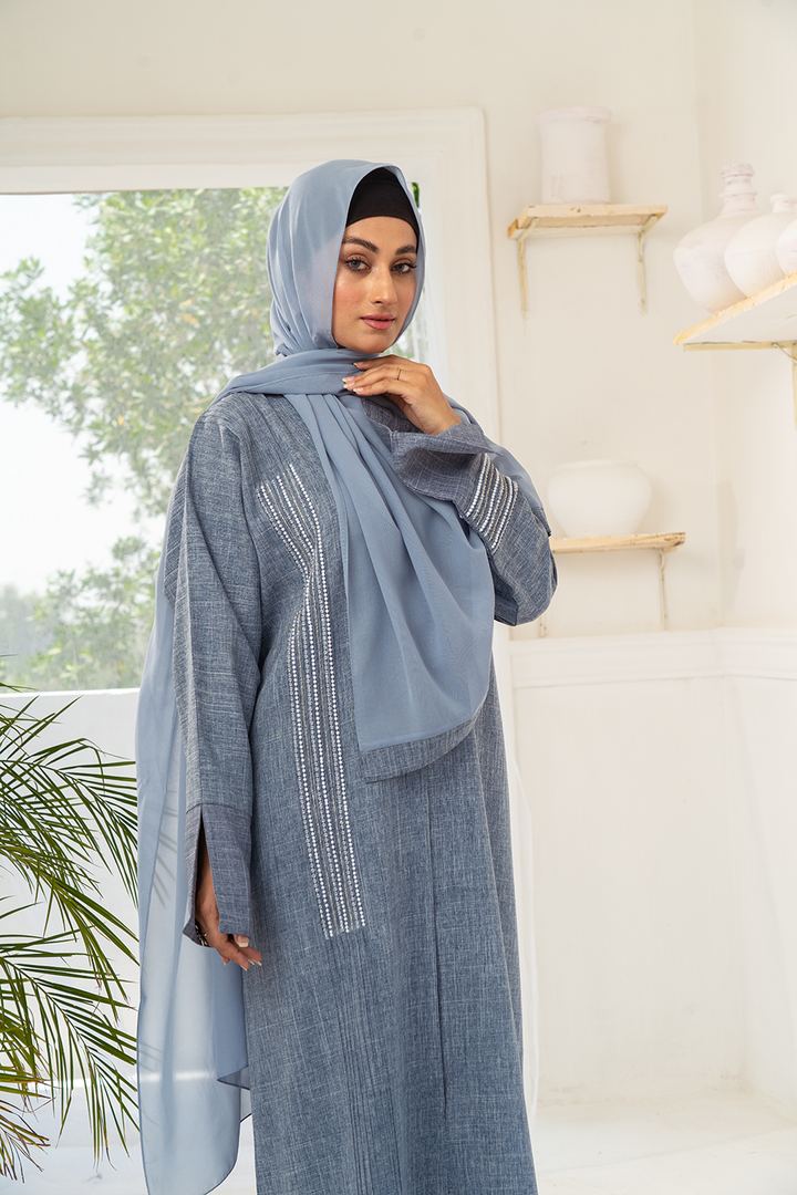 Chérie Grey Abstract Buttoned Abaya