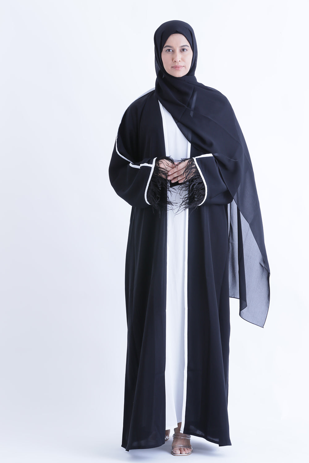 Feather Kimono Deluxe 3 Piece Abaya