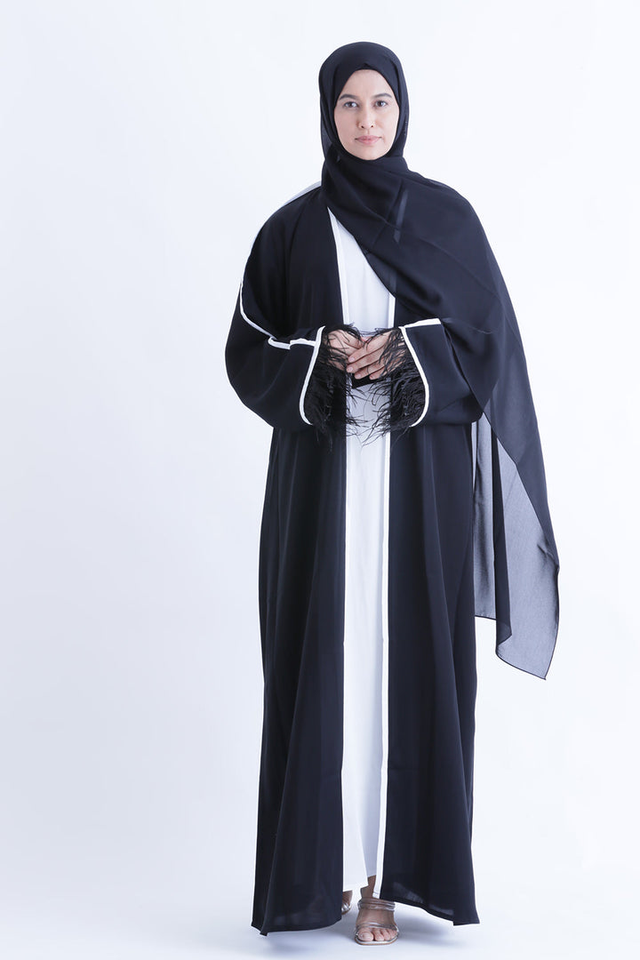 Feather Kimono Deluxe 3 Piece Abaya