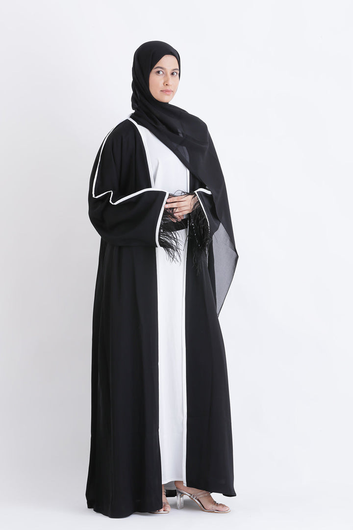 Feather Kimono Deluxe 3 Piece Abaya