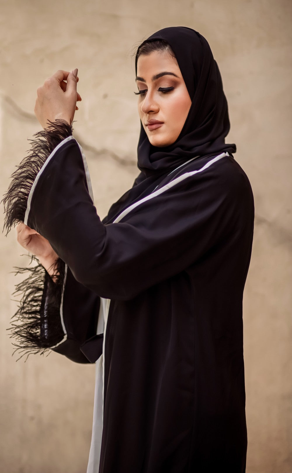 Feather-Deluxe-3-Piece-Abaya,3-Piece-Abaya,Grey-Abaya-Black-Abaya