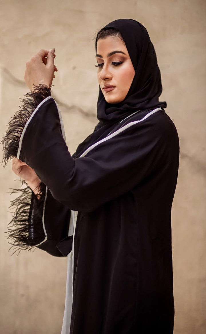 Feather-Deluxe-3-Piece-Abaya,3-Piece-Abaya,Grey-Abaya-Black-Abaya