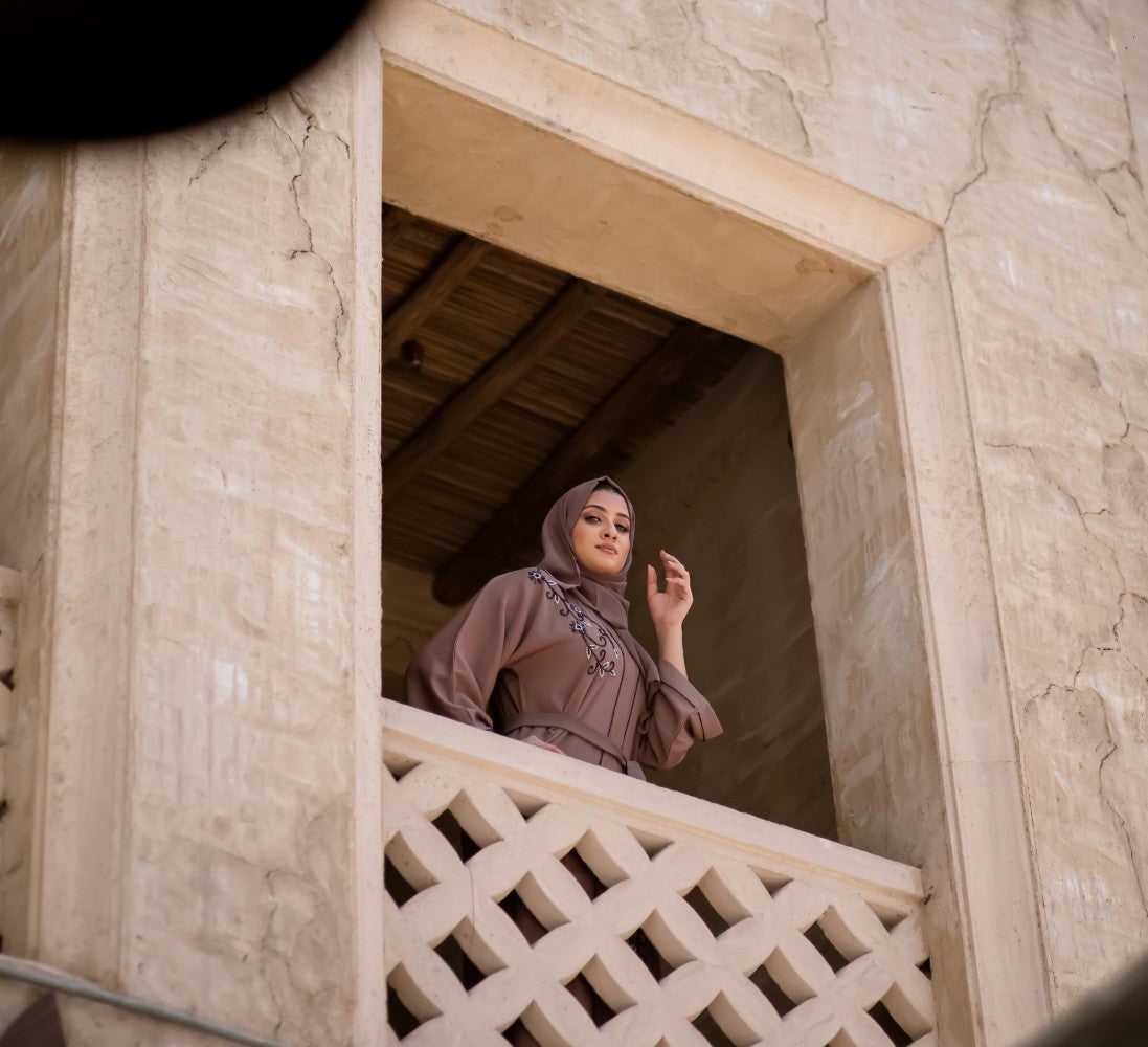 Mocha-Beaded-Abaya,Mocha-Abaya,brown-Abaya,Beaded