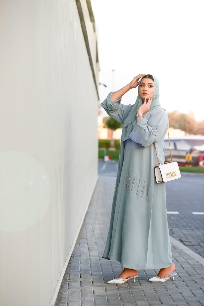 Ocean green 3 piece Abaya, 3 piece Abaya , Abaya,smamz modest wear,smamz open abaya