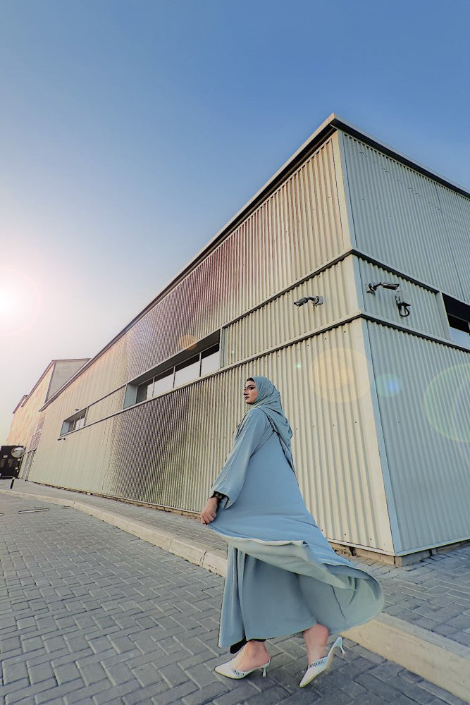 Ocean green 3 piece Abaya, 3 piece Abaya , Abaya,smamz modest wear,smamz open abaya